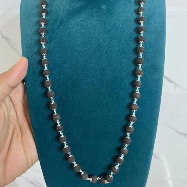 Karungali Malai Silver Cap Necklace