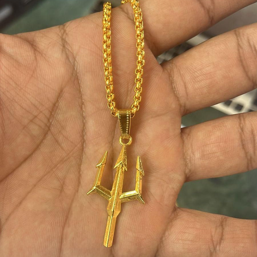 Trishul Pendant Chain (Gold Plated)