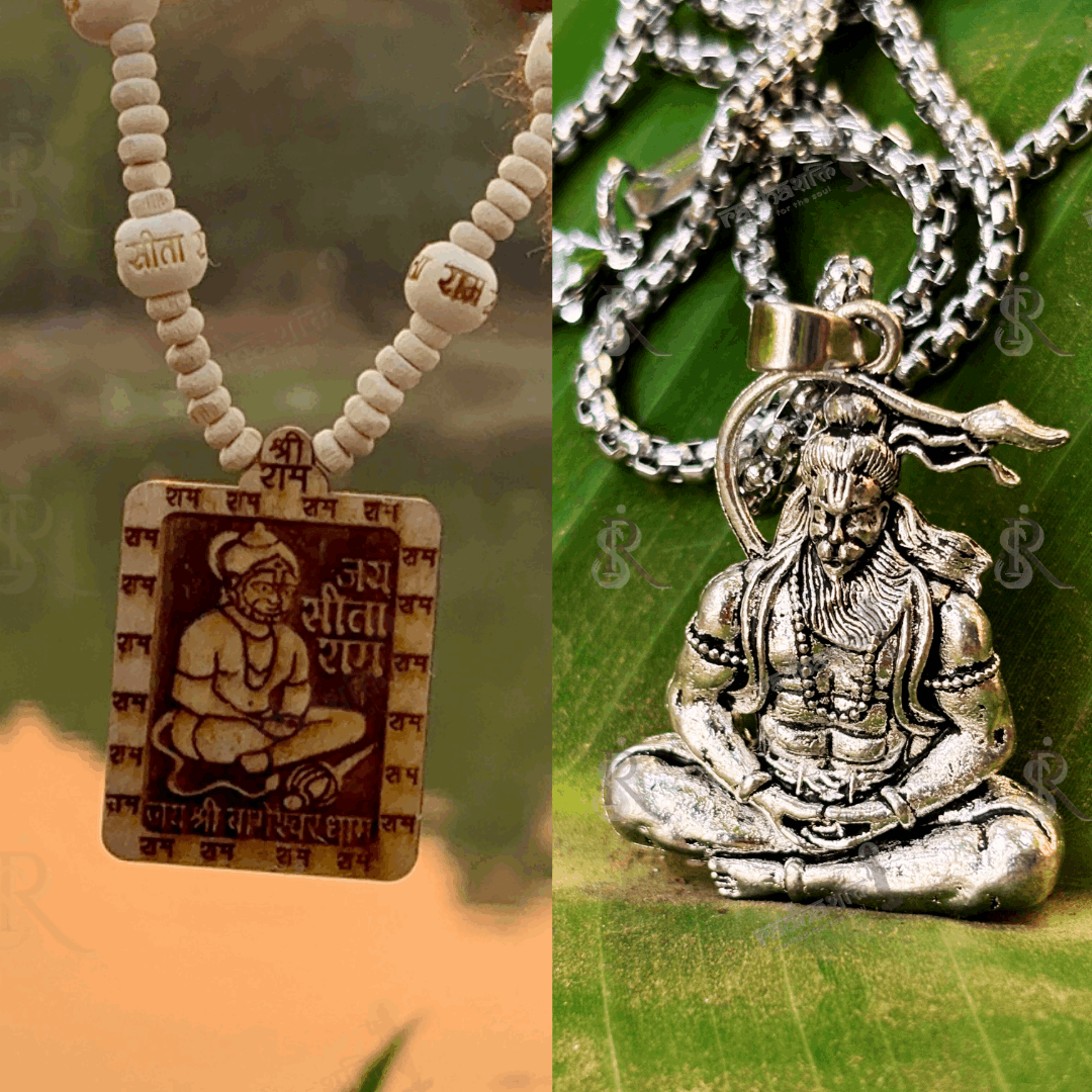 Hanuman Ji Silver Locket and Tulsi Kanthi Mala Combo
