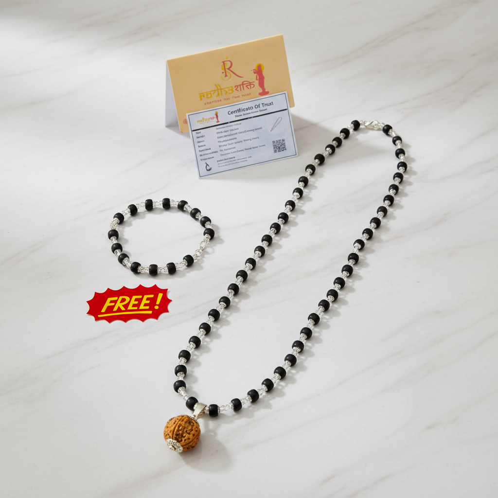 Karungali Rudraksh Mala Silver Plated (Free Bracelet)